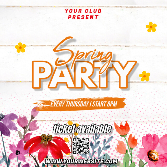 White Floral Spring Party Pos Instagram Template | PosterMyWall