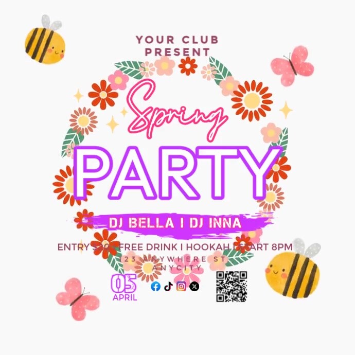 White Floral Spring Party Pos Instagram Template | PosterMyWall