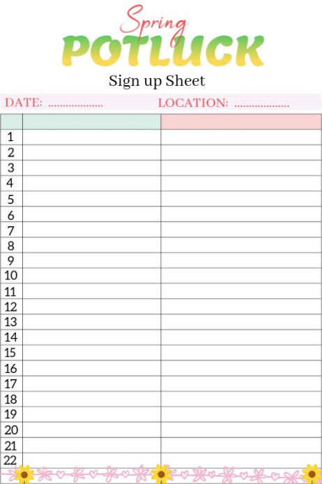 Spring Potluck Signage Spring Potluck Sign-up Flyers Template | PosterMyWall