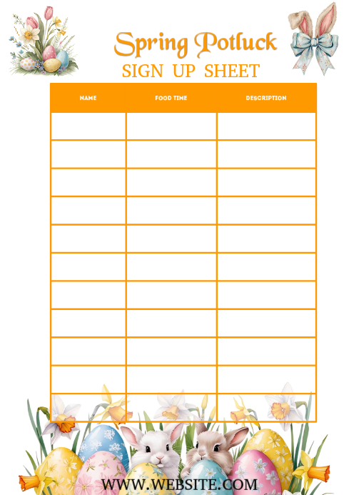 Spring Potluck Template Copy of White Floral Spring Potluck Sign Up A4 | PosterMyWall