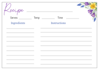 White Floral spring Recipe Card A4 template