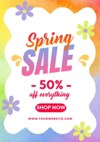 White Floral Spring Sale A2 template