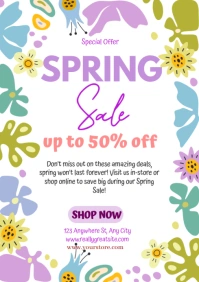 White Floral Spring Sale A4 template