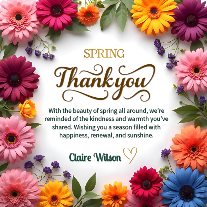 Thank You Spring Writing White Floral Spring Thank You Instagram Post | Colorful Floral ...