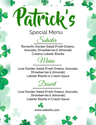 White Floral St. Patrick's Day Menu Flyer ใบปลิว (US Letter) template