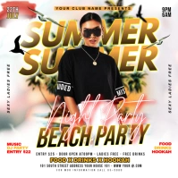 White Floral Summer Beach Night Party Flyer Square (1:1) template