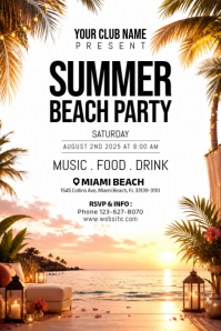 White Summer Beach Party Плакат Template