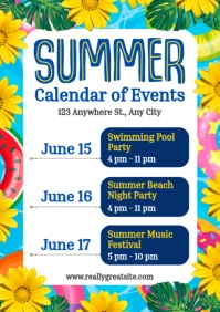 White Floral Summer Calendar Of Events A4 template