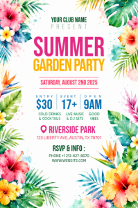 White Floral Summer Garden Party Poster template