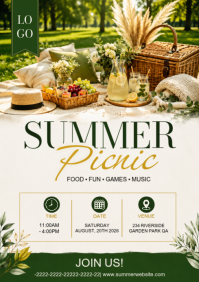 White Floral Summer Picnic A4 template