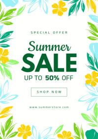 White Floral Summer Sale A4 template