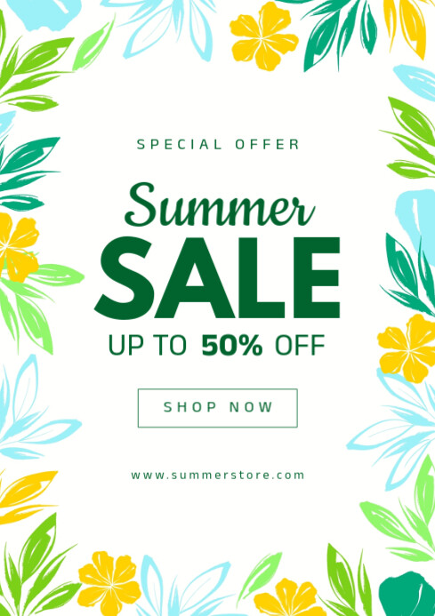 White Floral Summer Sale A4 template