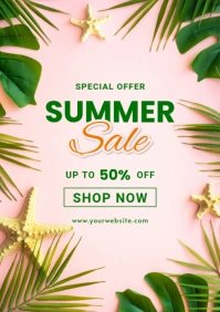 White Floral Summer Sale  A4 template
