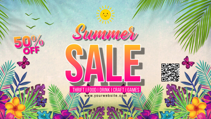 White Floral Summer Sale Pos Twitter template