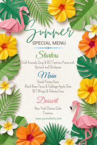 White Floral Summer Special Menu Poster Plakat template