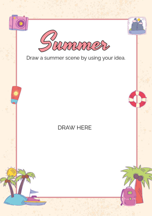 White Floral Summer Vibes Border Frame Background  A4 template