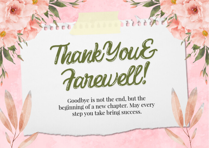 White Floral Thank You And Farewell Card Kartu Pos Poskaart template