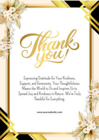 White Floral Thank You Card  A4 template