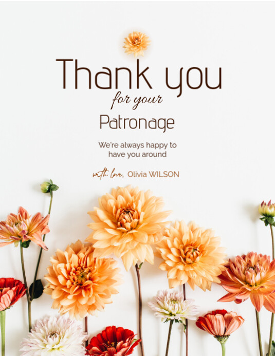 White Floral Thank You Card Flyer (us Letter) Template | PosterMyWall