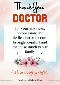 White Floral Thank You Card for Doctor A5 template