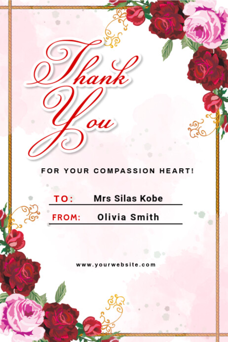 White Floral Thank You Card Poster templaat | PosterMyWall