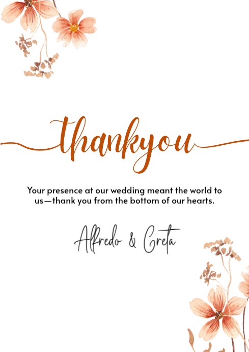Plantilla de White Floral Thank You Card Template A4 | PosterMyWall