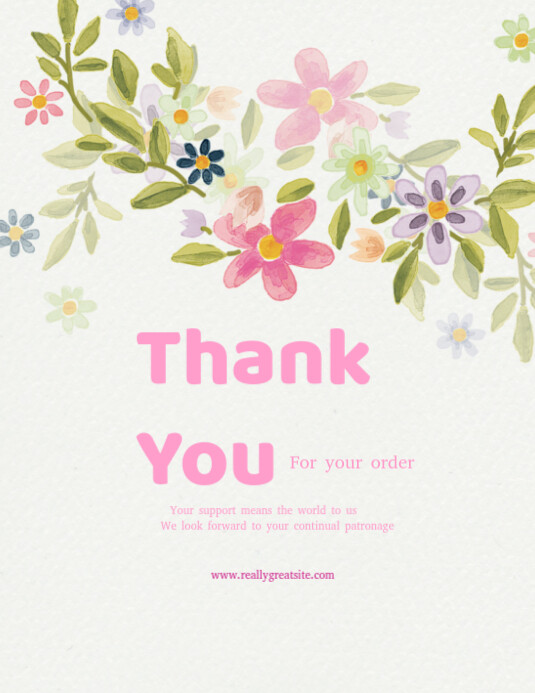 Szablon White Floral Thank You For Your Order Flyer (us Letter ...