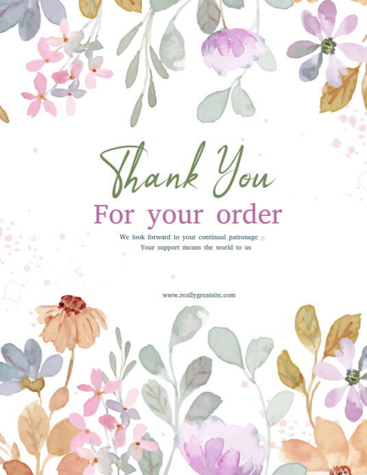 Plantilla de White Floral Thank You For Your Order Flyer (us Letter ...