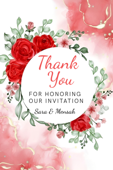 White Floral Thank You Wedding Card Poster Templat | PosterMyWall
