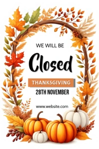 White Floral Thanksgiving Closure Poster template