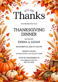 White Thanksgiving Dinner Invitation A4 Template
