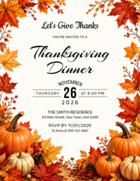 白色 Thanksgiving Dinner Invitation Iflaya Template