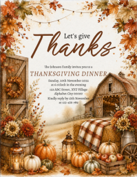 White Floral Thanksgiving Dinner Invitation Flyer Pamflet (Letter AS) template