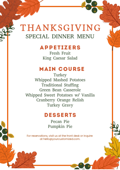 Thanksgiving Dinner Menu A4 Template | PosterMyWall
