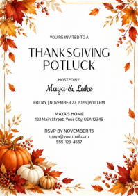 白色 Thanksgiving Potluck A4 Template