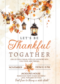 White Thanksgiving Potluck Invitation A6 Template