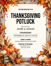 White Thanksgiving Potluck Invitation Pamflet Template