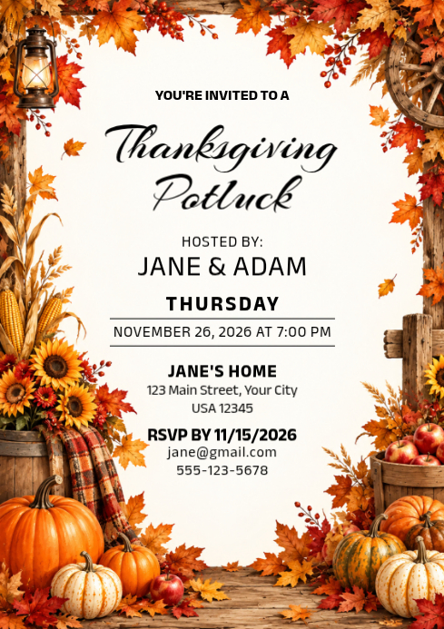 Thanksgiving Potluck Invitation Template | PosterMyWall