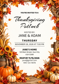 White Thanksgiving Potluck Invitation A4 Template