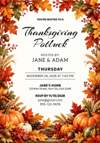 白色 Thanksgiving Potluck Invitation A4 Template
