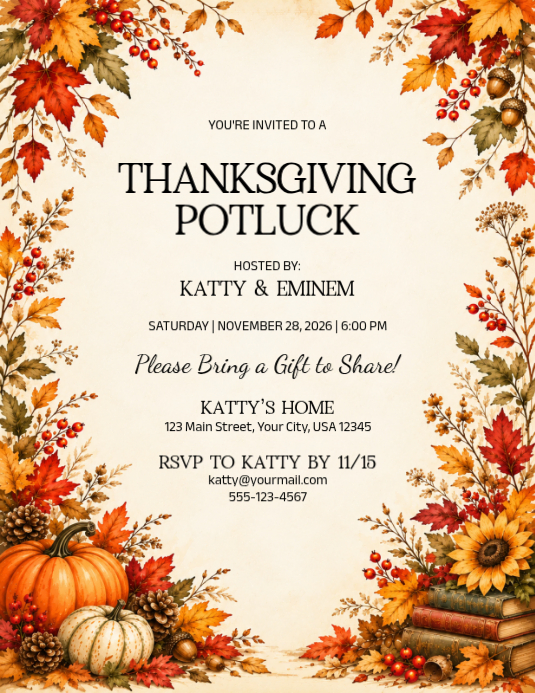 Thanksgiving Potluck Invitation Template | PosterMyWall