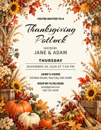 白色 Thanksgiving Potluck Invitation Iflaya Template