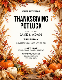 白色 Thanksgiving Potluck Invitation Flyer Template