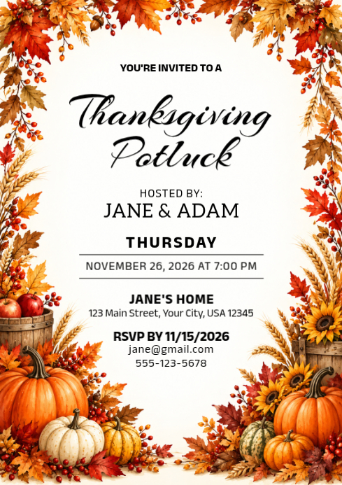 Thanksgiving Potluck Invitation Template | PosterMyWall