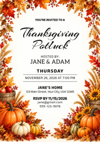 Blanco Thanksgiving Potluck Invitation A4 Template
