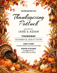 White Thanksgiving Potluck Invitation Folder Template