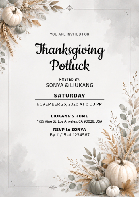 Thanksgiving Potluck Invitation Template | PosterMyWall