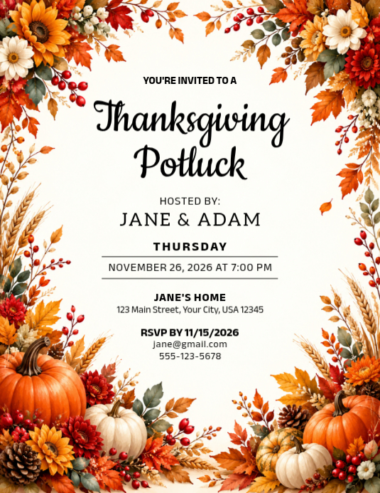 Thanksgiving Potluck Invitation Template | PosterMyWall