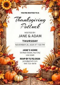 White Thanksgiving Potluck Invitation A4 Template