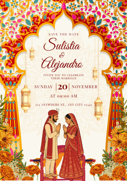 Copy of White Floral Traditional Indian Wedding Invitation A4 ...